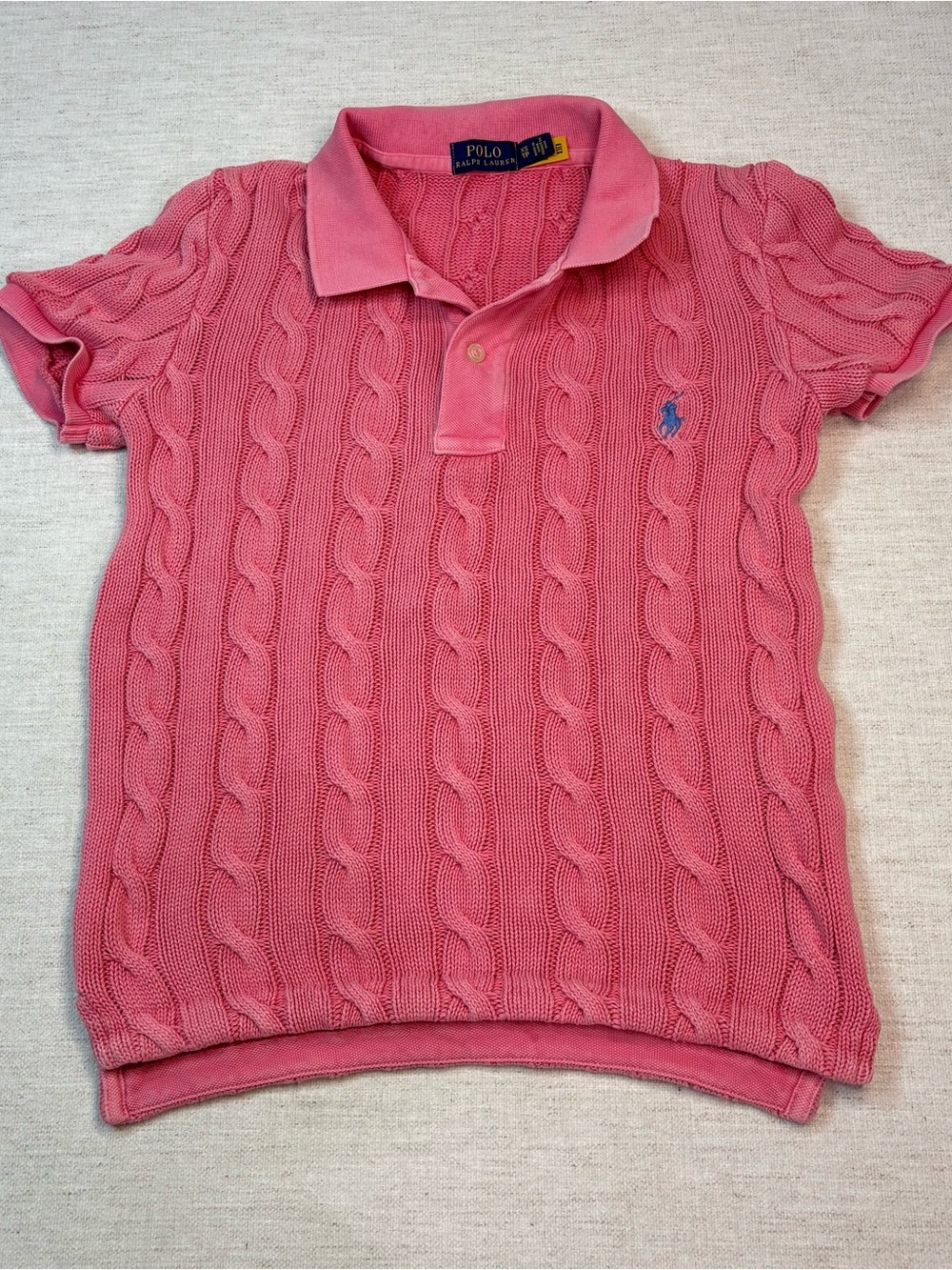 Polo by Ralph Lauren women size XS Cable-Knit Polo Sweater short sleeve slim fit